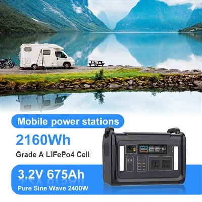 สถานีพลังงานแสงอาทิตย์ฉุกเฉินกลางแจ้ง 2400W พกพาลิเธียมแบตเตอรี่ 2160WH